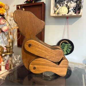 3/$35 -Wooden Articulated Sitting Bear Figurine - Warm Brown